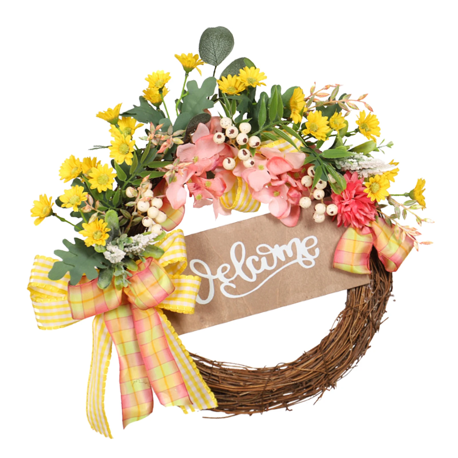 

Artificial Flower Wreath Spring Summer Flower Wreath 16in Yellow Green Pink Floral Wreath Spring And Summer Front Door
