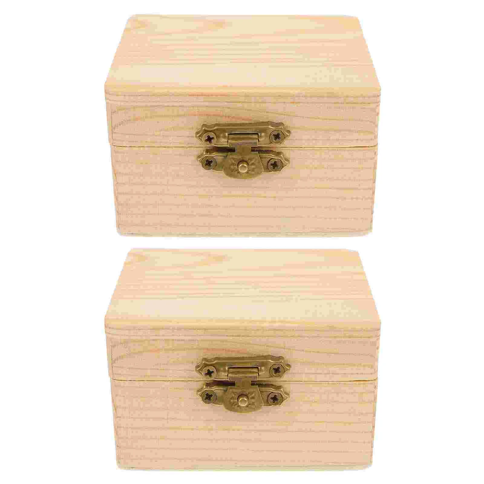 

Box Wood Wooden Boxes Unfinished Crafts Storage Case Craft Gift Candy Jewelry Keepsake Trinket Mini Square Clasp Car Interior
