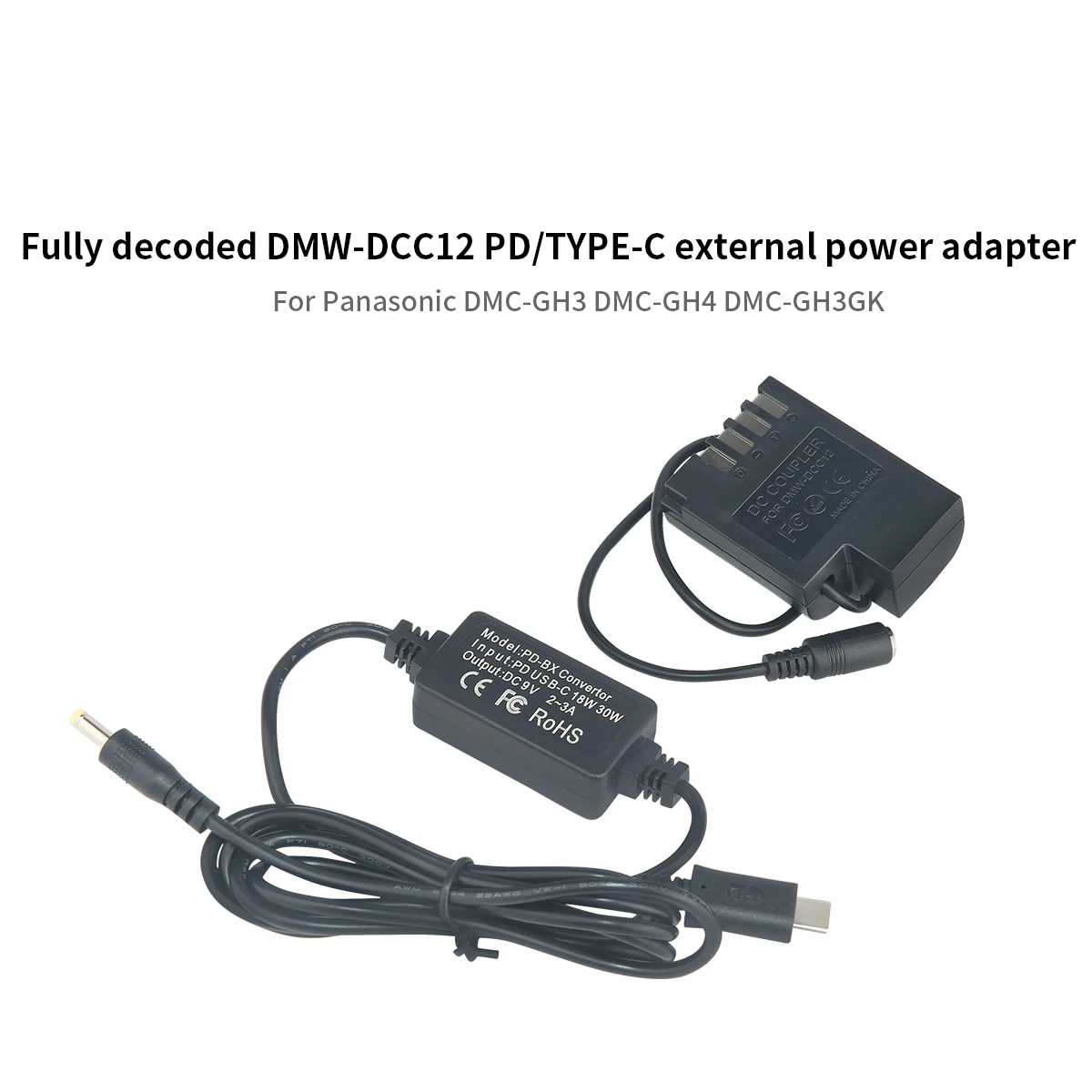

DMW-DCC12 DC Coupler DMW-BLF19 Dummy Battery With PD Adapter Cable for Panasonic DMC-GH3 DMC-GH4 DMC-GH5 GH3K GH4K DC-G9