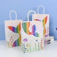 6pcs mermaid tail paper bags kids happy birthday favors candy gifts packaging bags for festival party baby shower deor supplies
