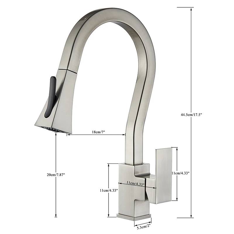 Кухонный смеситель выдвижной кран с одной ручкой два режима поворот на одно