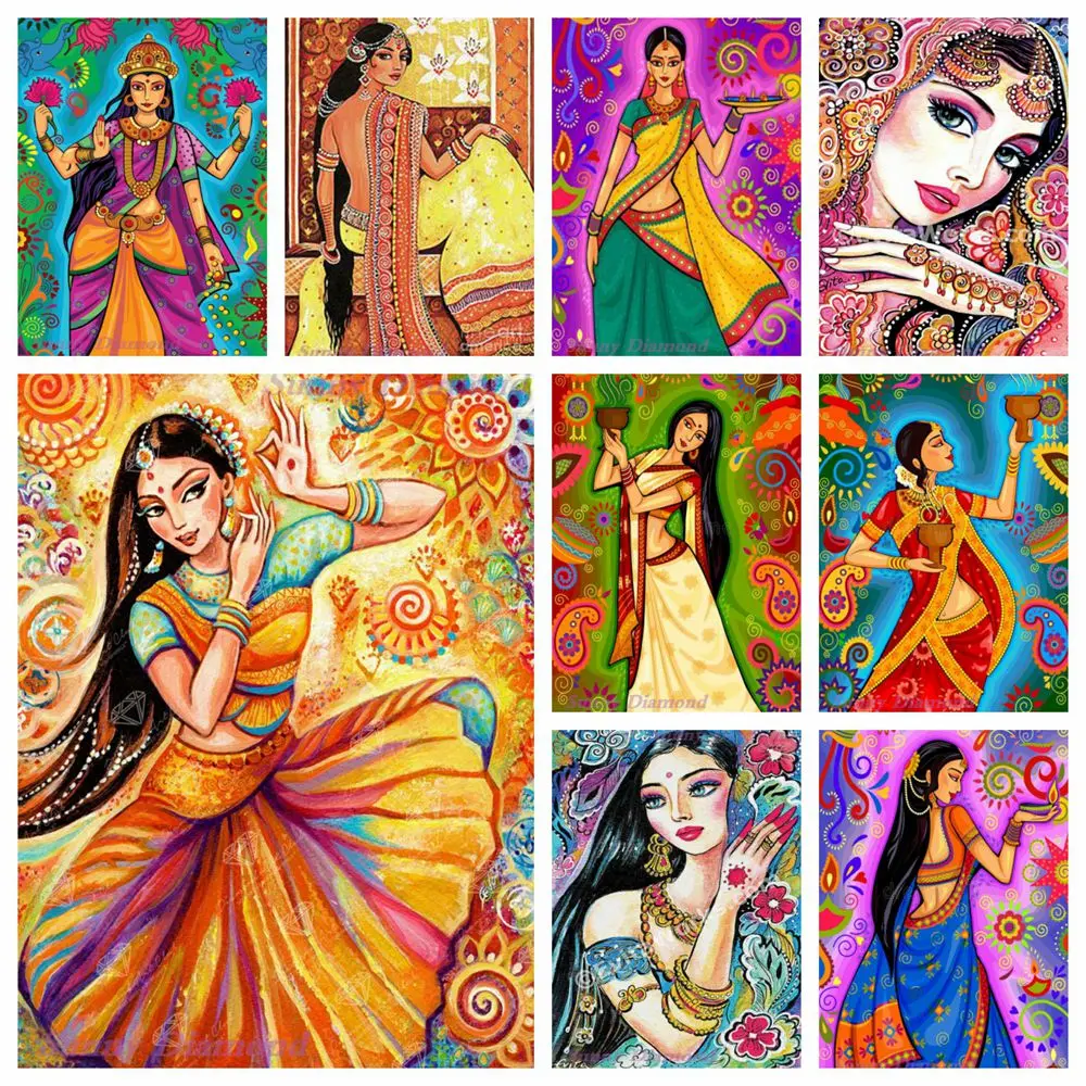 

Beautiful Indian Woman Diamond Painting Diwali Dance 5D Full Drill Embroidery DIY Cross Stitch Kits Mosaic Picture Home Decor