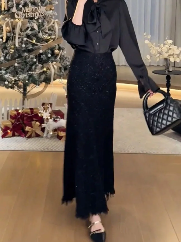 Высококачественное длинное платье размера плюс с кисточками в стиле ретро осень