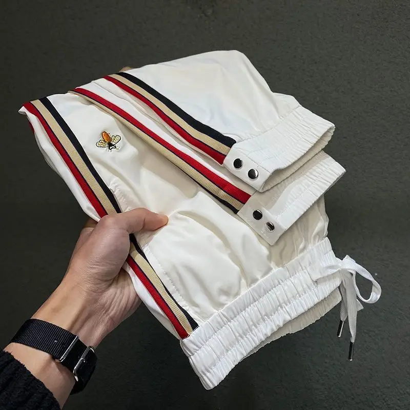 

Spring New Bee Embroidery Ice Silk Ultra-Thin Casual Pants Men's Ankle-Tied Trendy Slim Fit and Quick-Drying Sports Pants