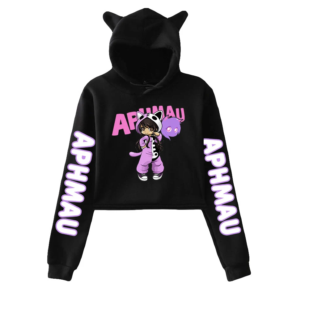 

Женская толстовка с капюшоном Aphmau Merch Y2k, модные кроп-топы с милыми мультяшными кошачьими ушками, популярная Молодежная Толстовка в стиле Харадзюку
