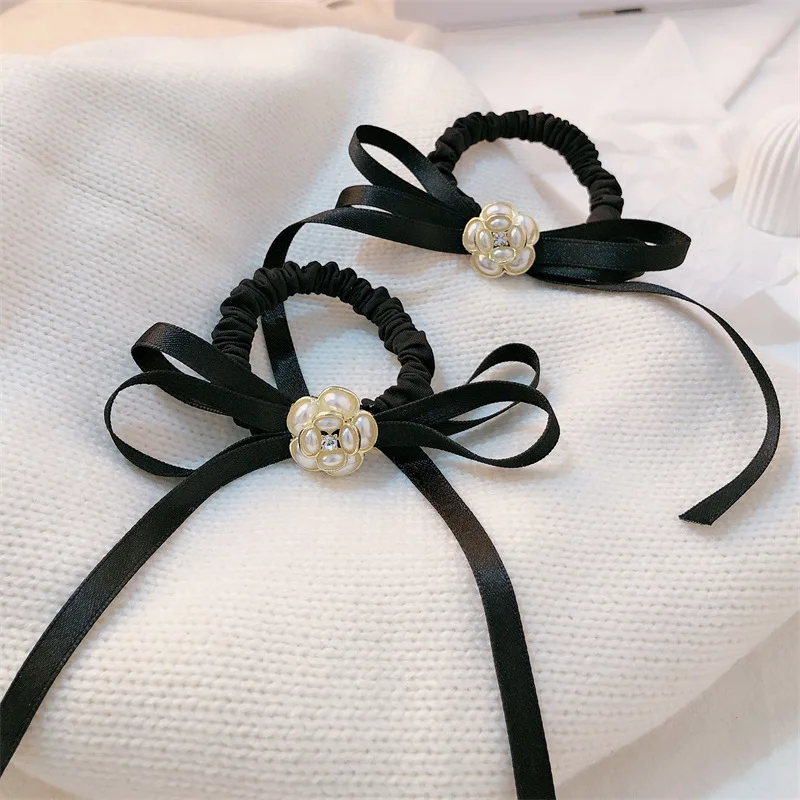 

Black Color Bow Elastic Hair Bands For Girls Women Cute Flower Hair Ties High Elasticity Hair Rope Fashion Hair Accessories