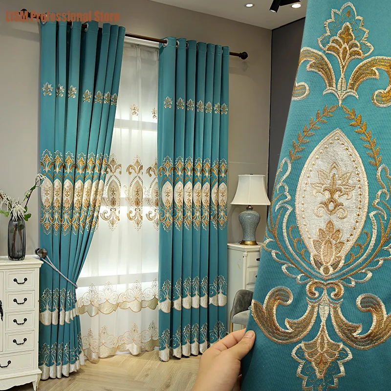 

European-style Curtains Embroidered High-end Luxury Custom Shading Finished Products Curtains for Living Dining Room Bedroom