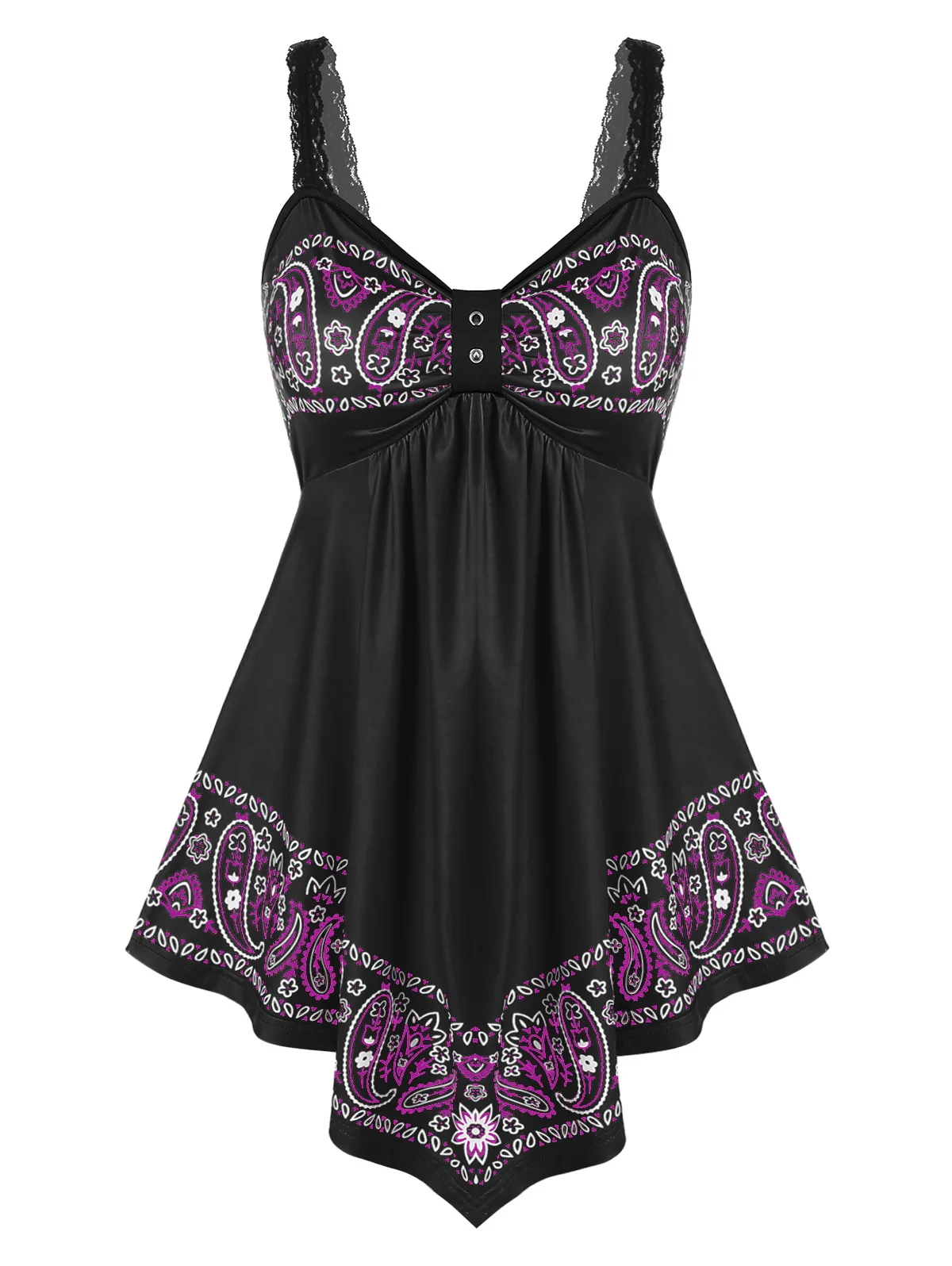 

Women's Spaghttie Strapless Lace With Belt V Neck Buttion Print Floral Swing Asymmatice Hem Tunic Tee Tank Tops