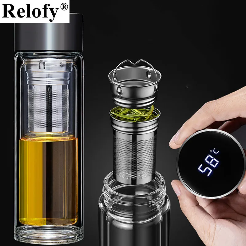 

Портативная стеклянная чашка для чая с двойными стенками, 600 мл