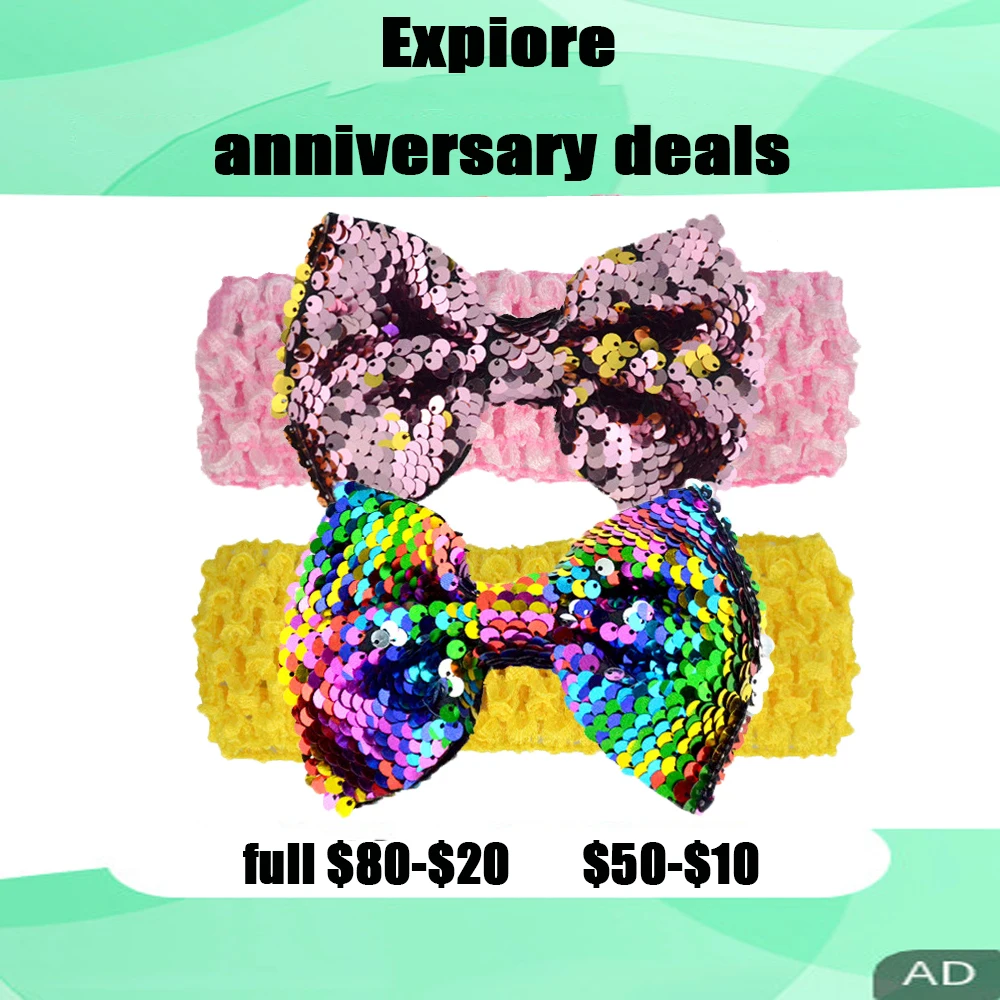 

FBE CDG Children's Headband Double-sided Color Change Can Be Reversible Sequin Bow with Knitted Hair Ties Baby Hair Ties