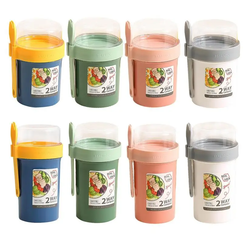 

Salad Cup Breakfast Oatmeal Cereal Cup Portable Two-layers Cup Container With Fork Cup Lid Tuppers Food Taper Bowl Lunch Box