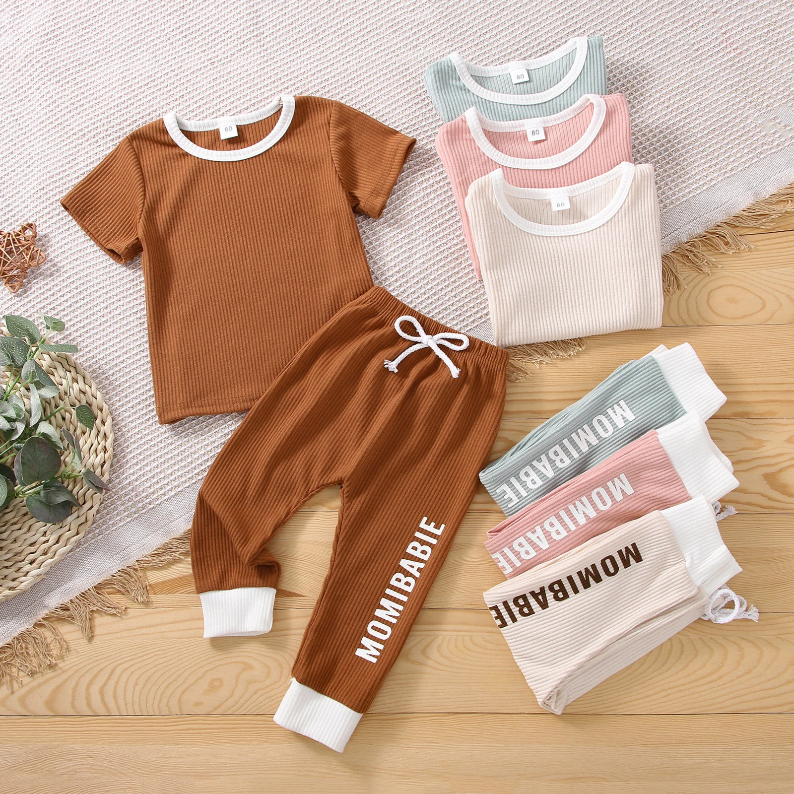 

Children Clothes Set Kids Suit Casual Girl Cotton Rib Short Sleeve Top Long Pant Summer Girl Boy Tracksuit Sportswear