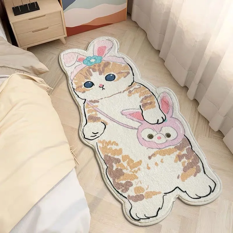

Cute Cat Pattern Carpet, Bedroom Carpet Floor Mat, Girl Room Mat, Home Living Room Thickened Carpet INS Room Bedside Carpet