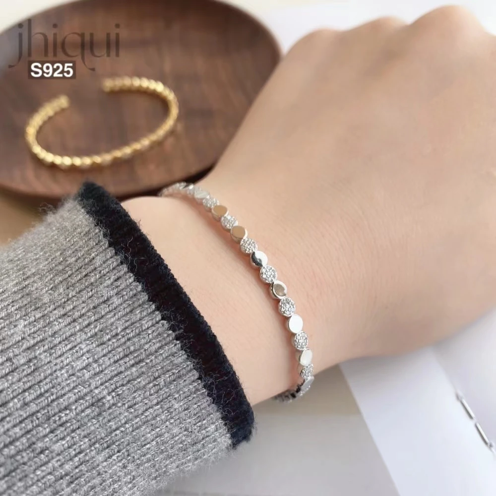 

1PC 55mm 925 Sterling Silver Solid Silver Zircon Cuff Bracelet for Women Fashion Bracelet Bangle