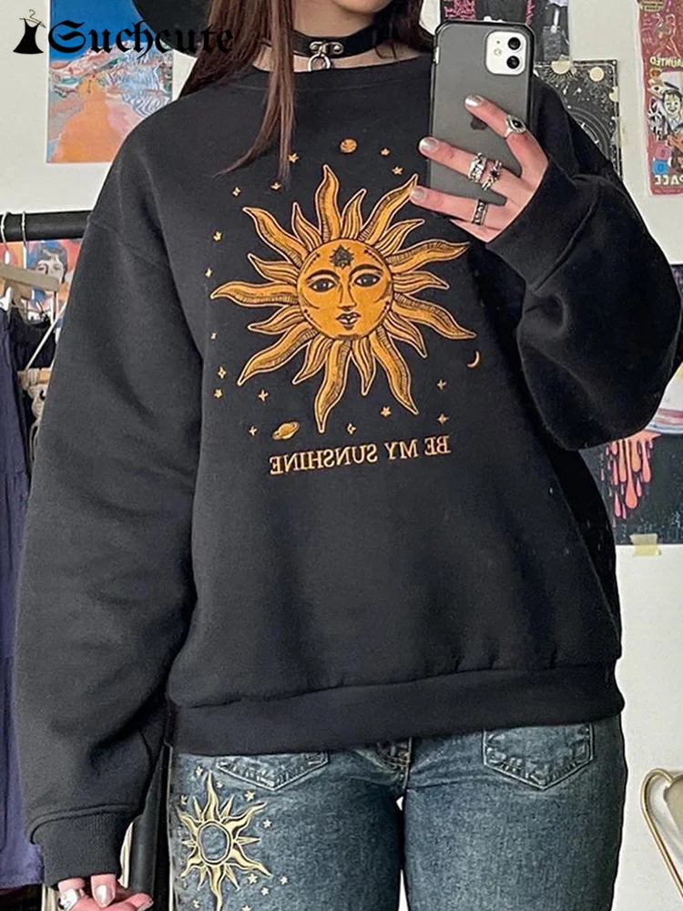 

Свитер с принтом на тему солнца и графики, Осень-зима