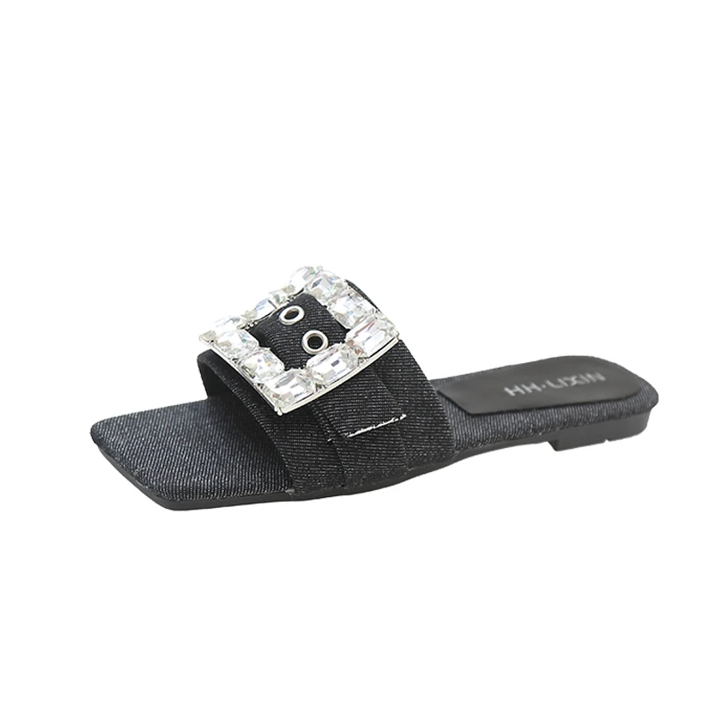 

Женские повседневные сандалии с кристаллами, на плоской подошве, модные роскошные пляжные тапочки с ремешком на пятке, привлекательные шлепанцы, дизайнерские сандалии, лето 2023