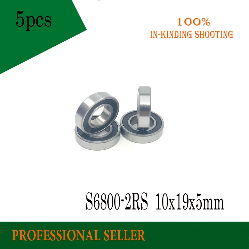 Free shipping S6800-2RS SS6800 6800RS 6800 61800 stainless steel 440C deep groove ball bearing 10x19x5mm