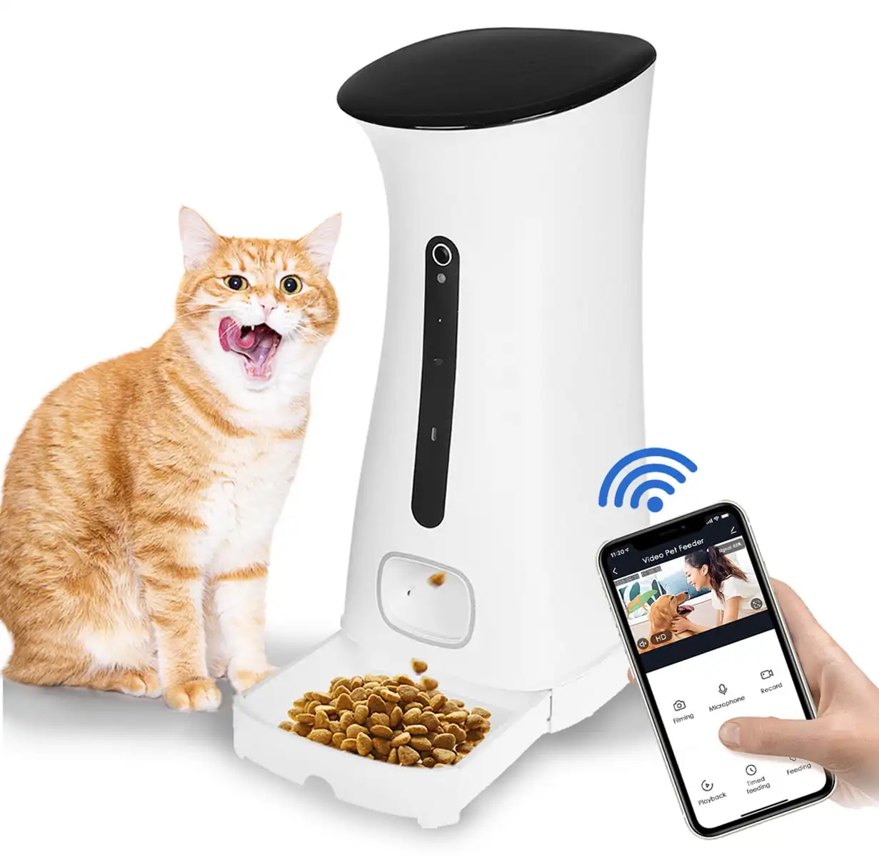 

Automatic Cat Feeder, 7.5L Cat Food Dispenser with Mobile APP Control Remote Voice Interaction Granary for Small/Medium Pets