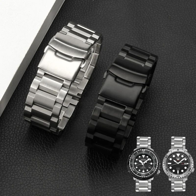 Фото Ремешок из нержавеющей стали для наручных часов Seiko 20 мм 22 18 черный | Наручные часы