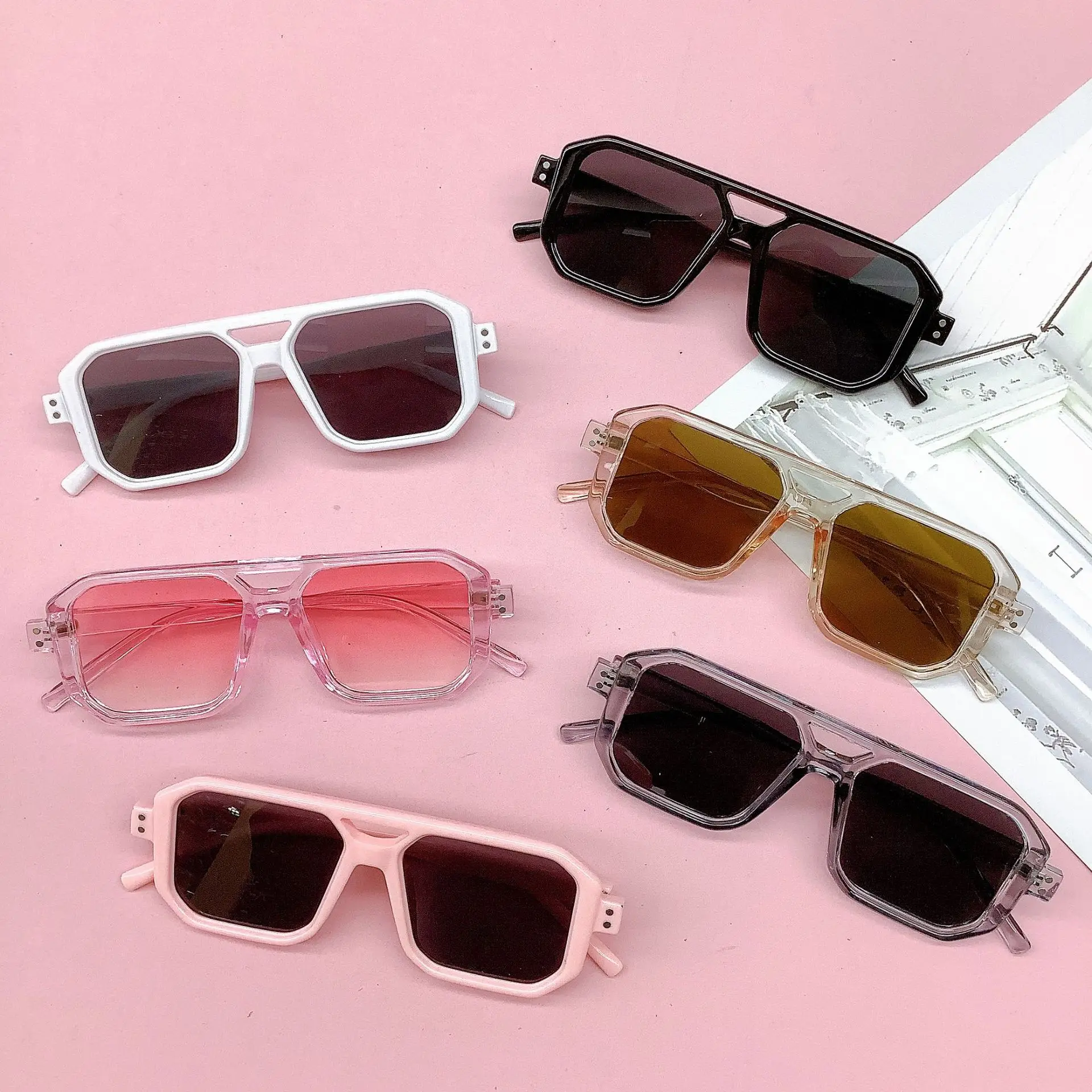 

Vintage fashion double beam children's sunglasses sunscreen sunshade concave shape baby sunglasses UV protection