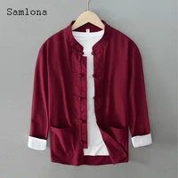 samlona plus size men fashion shirt 2022 spring new casual blouse lepal collar model tops latest casual shirts male outerwear