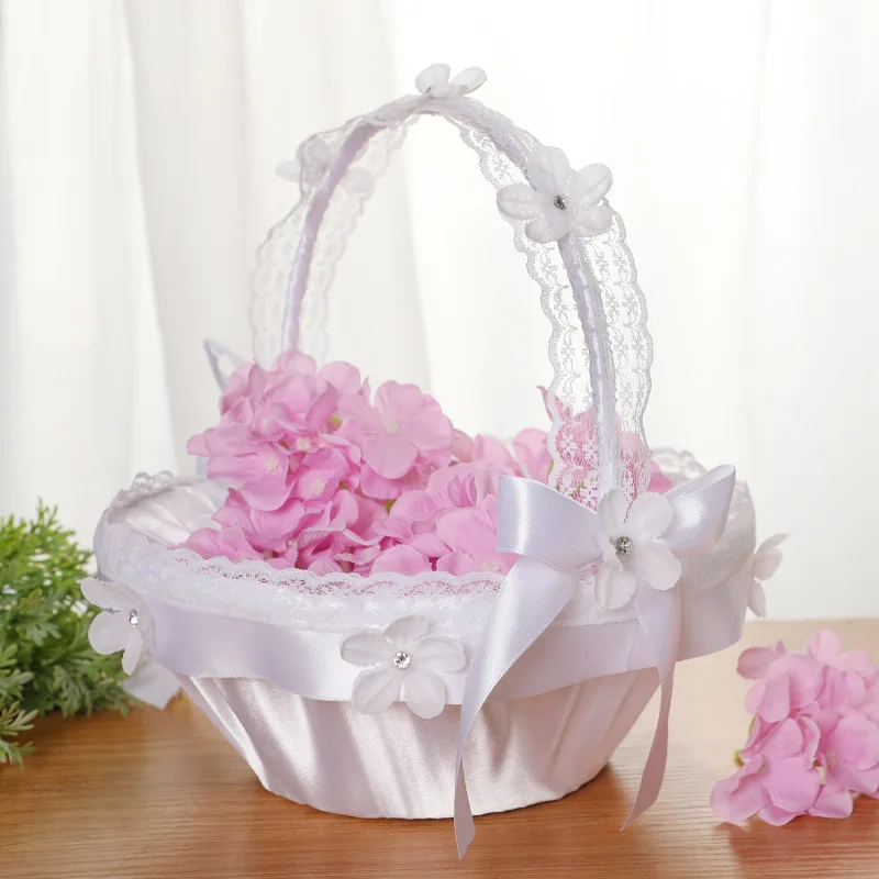 

1pcs White Lace Flower Basket Hand-spattered Flower Basket Flower Girl Flower Basket Wedding Supplies Wedding Decoration