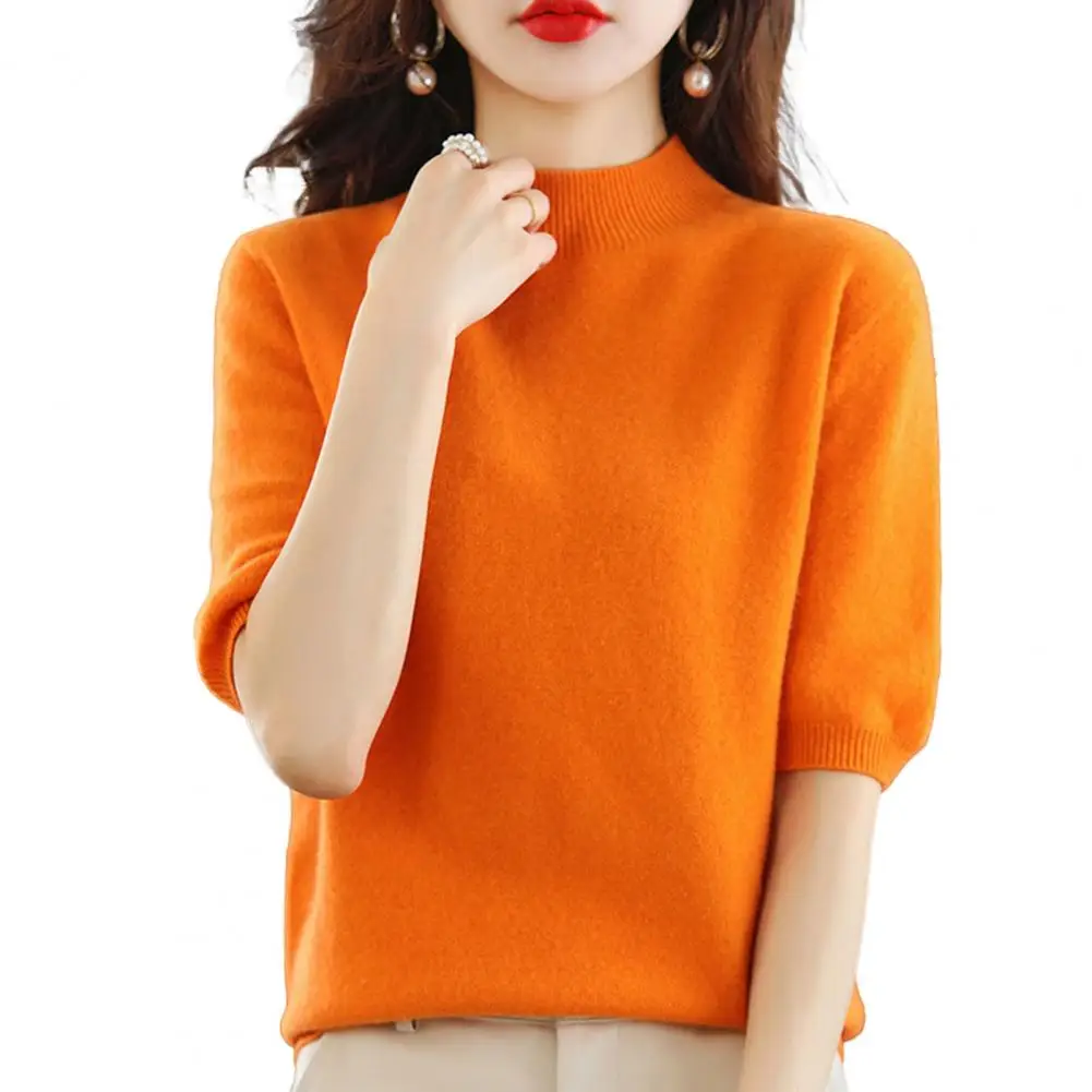 

Summer Casual T-shirt Women Solid Color O Neck Half Sleeve Loose Knitted Shirt Jumper Knitted Sweaters Blouse футболка