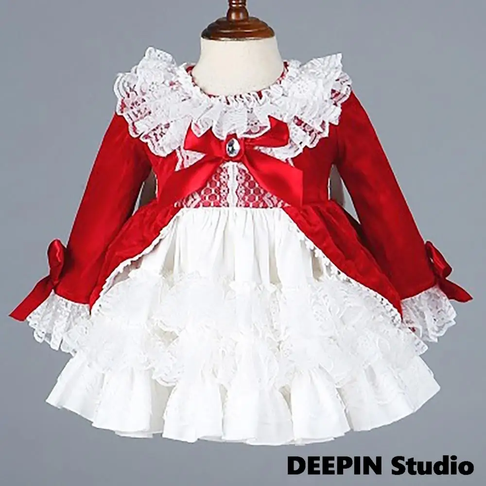 Girls Lolita Diamond Dress Suit 2022 New Children Girls Court Style Lolita Suit Spanish Court Style Princess Red Festive Dresses