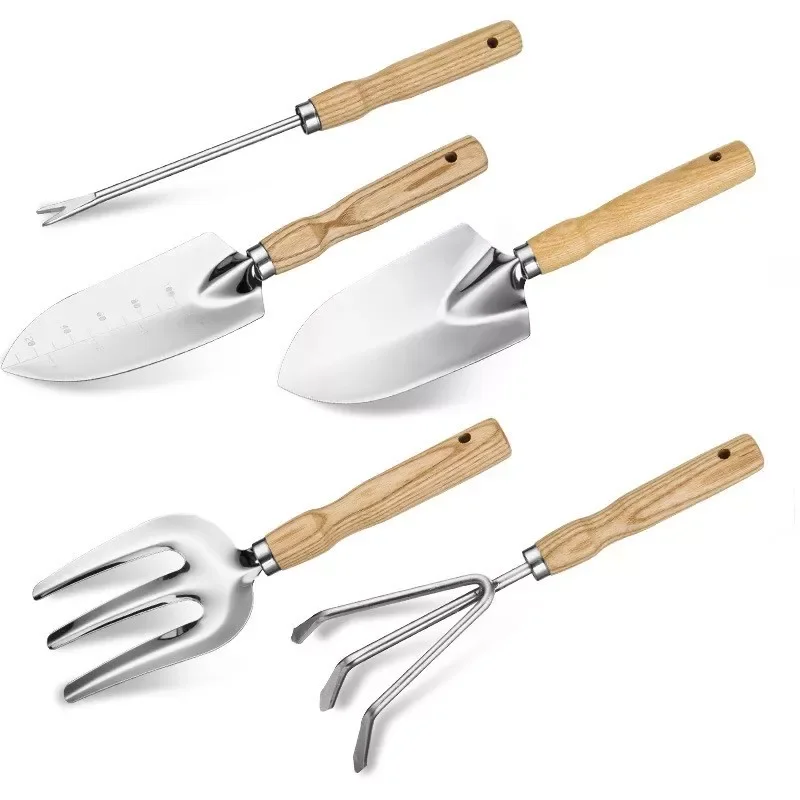 

Gardening Tool Set 5 Piece Stainless Steel Transplant Work Kit Shovel/Trowel/Hand Weeder/Rake/Weeder Fork Garden Planting Tools