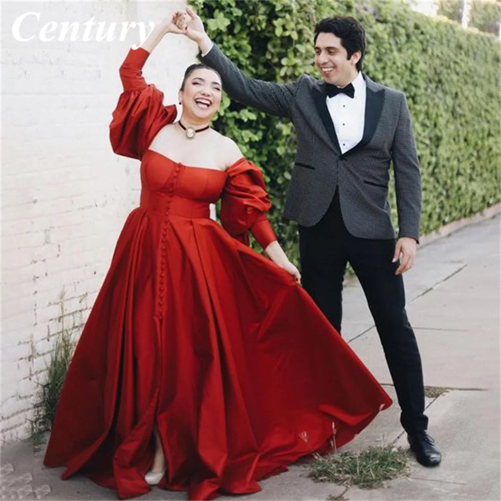 

Burgundy A Line Prom Dress Sweetheart Neck Celebrity Dresses Stain Women's Evening Dress Long Sleeves Formal Gown 프롬 드레스