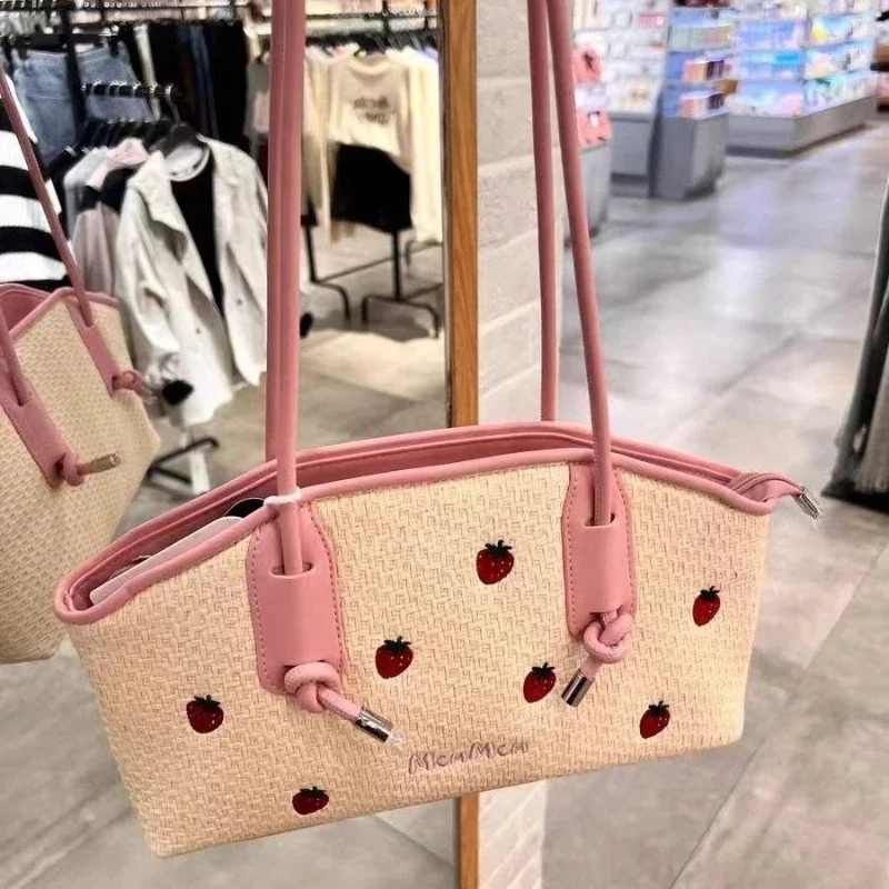 Новинка 2024 года деревенская праздничная весенняя сумка-тоут с вышивкой клубники