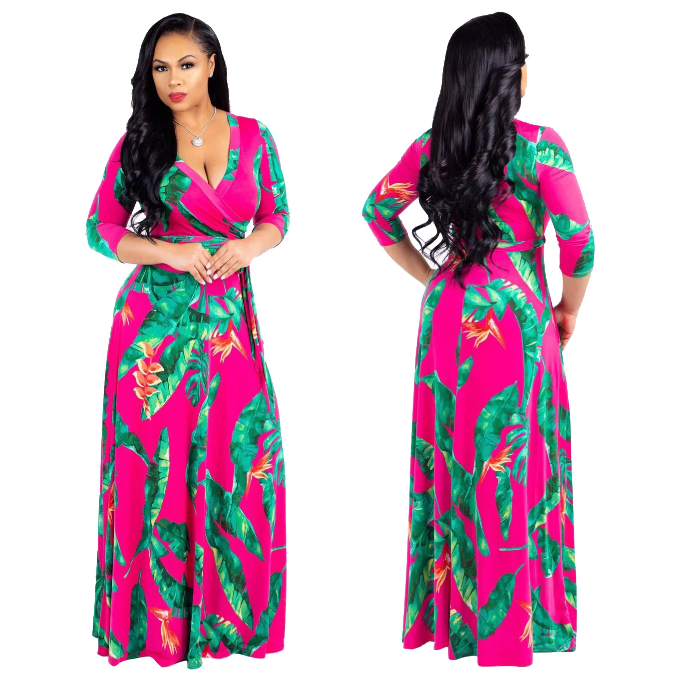 

HAOOHU Women Clothing Dresses 5XL Size 2023 Summer Half Sleeve Long Party Dresses Floral Printing Vintage Floor Length Dresses