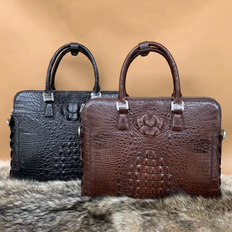 Crocodile Skin Skull Men's Briefcase Leisure Office Handbag Business Single Shoulder Diagonal Men Laptop Genuine Leather Bag