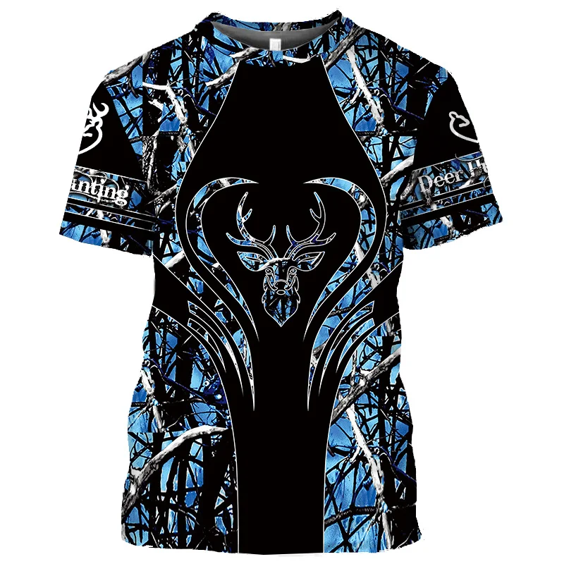

Summer Tops Men Women Elk Moose Deer Hunting Camouflage 3D All Over Printed Oversized Short Sleeve T Shirt Cool Clothing