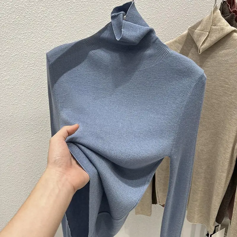 

Женский вязаный свитер, пуловер для осени и зимы, Женские базовые Топы с длинным рукавом, тонкая однотонная Свободная рубашка