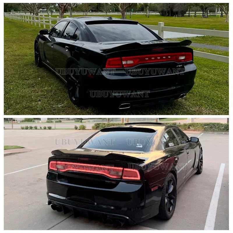 Фото Новый дизайн 2015-2019 года, спойлер на крышу заднего крыла для Dodge Challenger Charger SRT SXT R/T Pursuit от глянцевого черного цвета №2