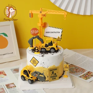 Imported Engineering Construction Vehicle Excavator Cake Decor Digging Machine Traffic Sign Cake Topper for B