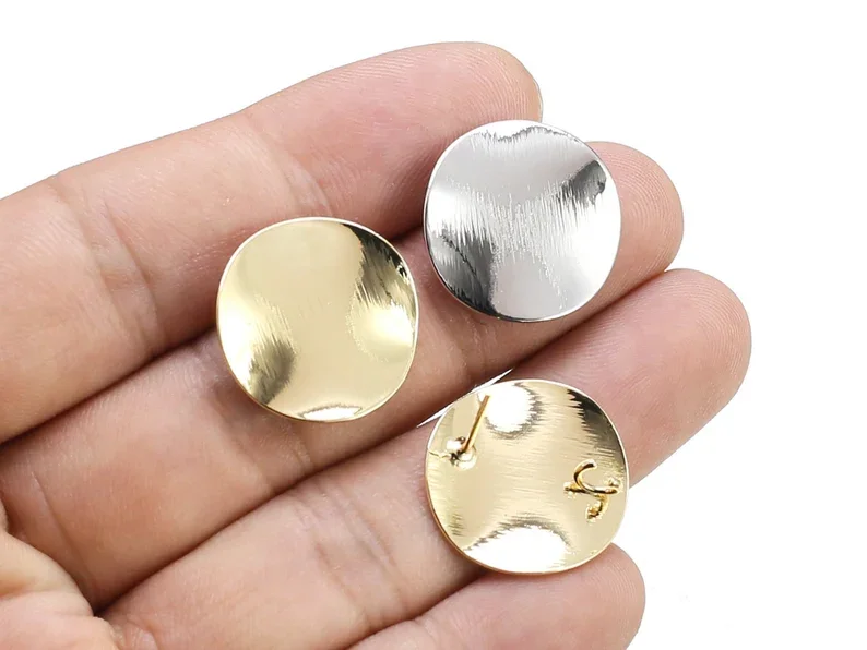 

6pcs Textured Round Earring Studs, Wavy Round Ear Post, 20.4mm, Brass Findings, Jewelry Making RP211