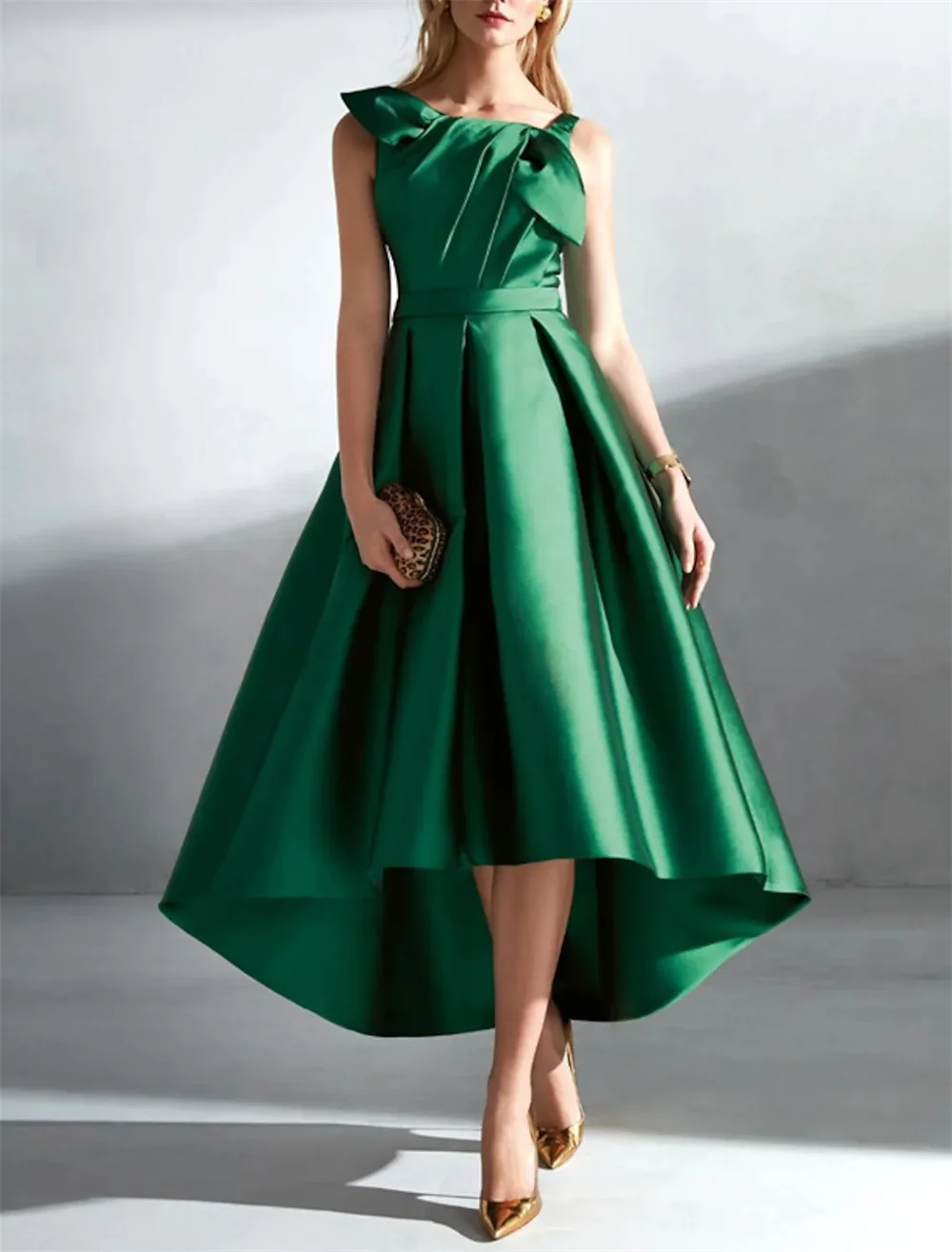 

A-Line Evening Elegant Prom DressTea Length Sleeveless Strapless Satin with Sash Ribbon Pure Color 2022 High Low