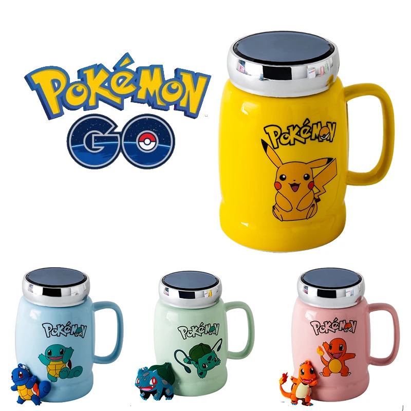 

New Anime Pokemon Pikachu Mugs With Cup Lid Cute Cartoon Cups For office Coffee Tea Milk Oatmeal Creative Cup lid Birthday Gifts