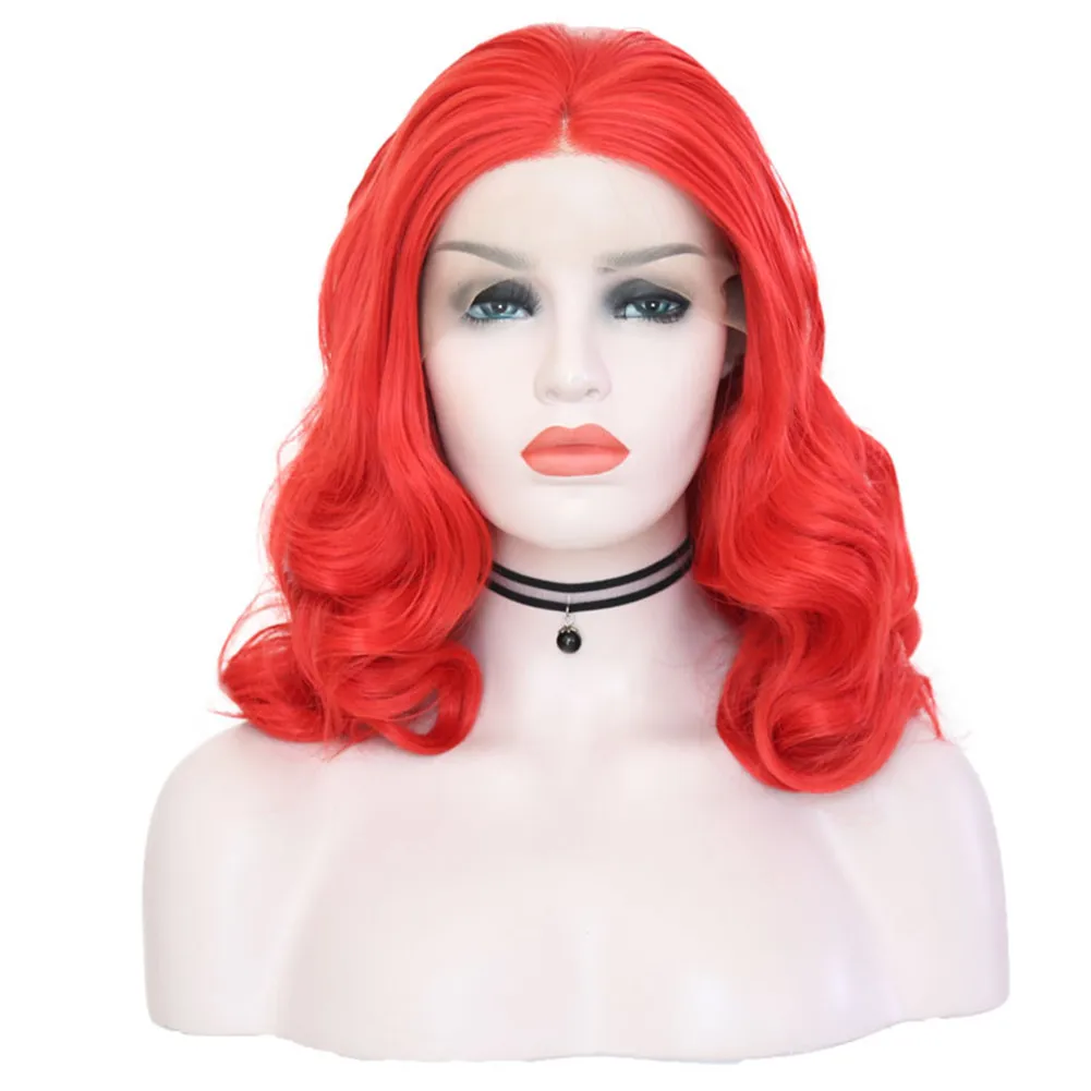 

RONGDUOYI Short Body Wave Wigs With Baby Hair Orange Red Color Synthetic Lace Front Wigs For Black Women Heat Resistant Fiber