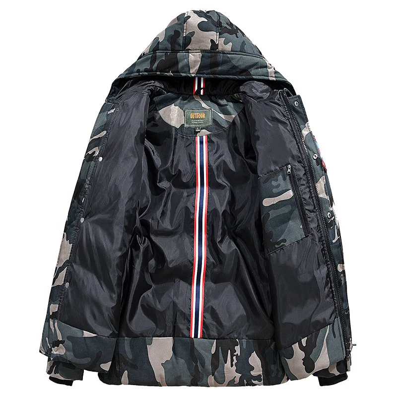 Men's Fashion Camouflage Thickened Warm Padded Jacket Autumn and Winter Military Outdoor Leisure Thickened Hooded Jacket