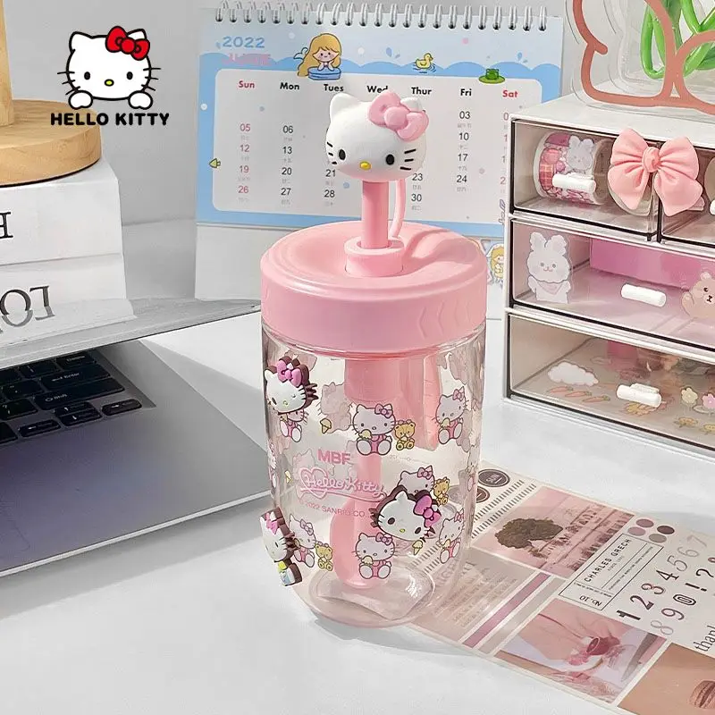 

500Ml Sanrios Cinnamoroll Hello kitty Cartoon Kawaii Cup Son Girl Heart Summer High Capacity Plastic Cup Student Straw Cup