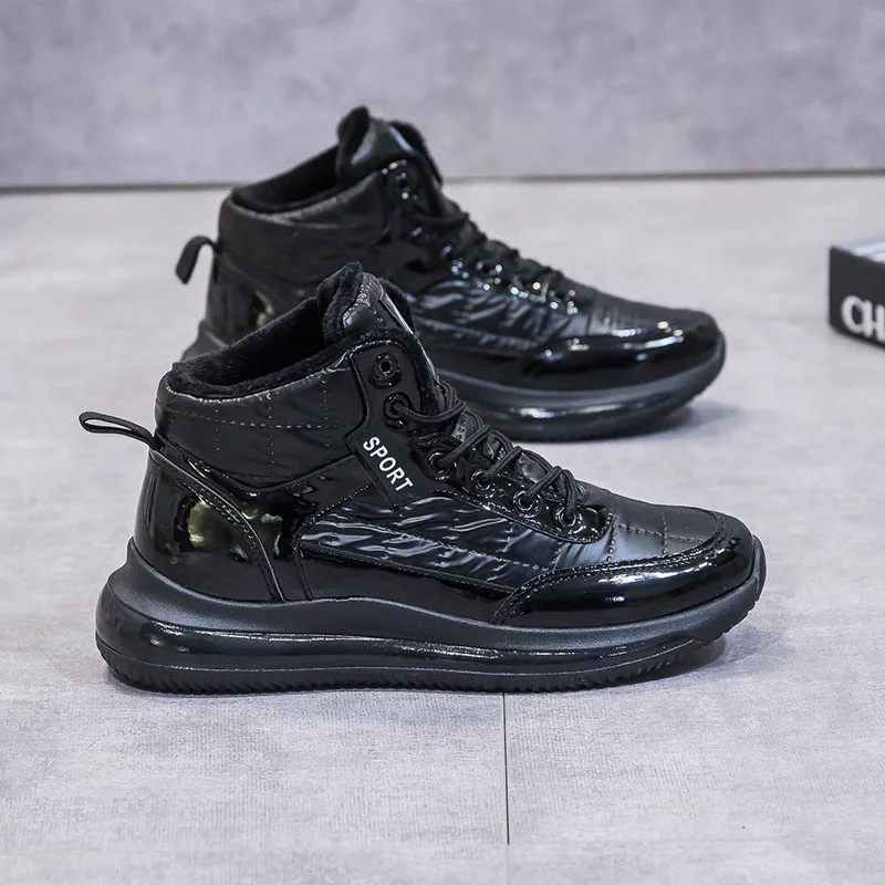 Winter Plus Velvet Unisex Walking Shoes Warm All-match Non-slip Casual Couple Sports Shoes High-top Down Cloth Outdoor Men Shoes