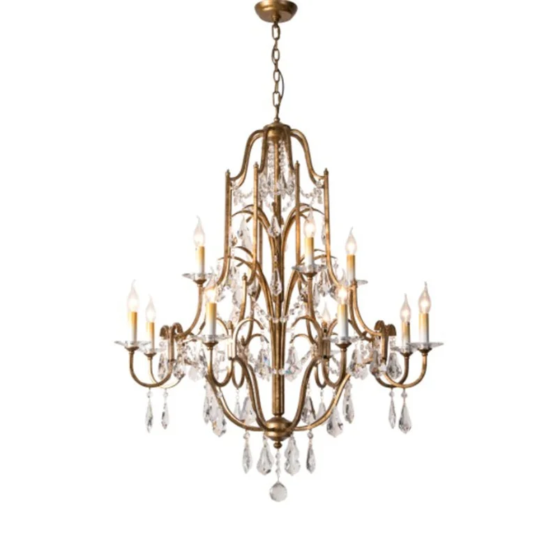 

American Country Chandelier Restaurant Living Room Bedroom Lamp Retro Industrial Crystal Pendant Chandeliers Loft Light Fixture
