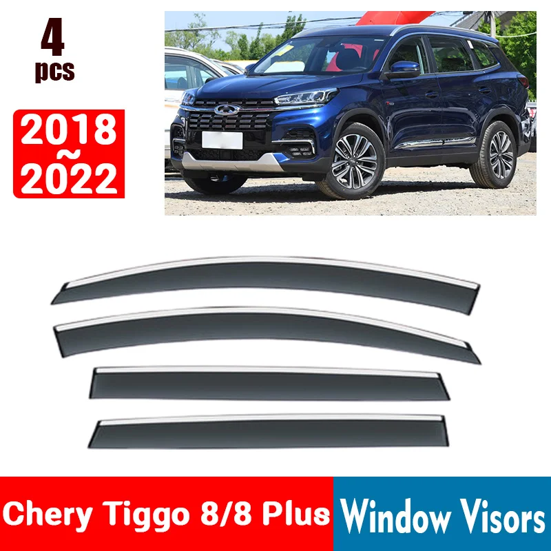 FOR Chery Tiggo 8 8 Plus 2018 2019 2020 2021 2022 Window Visors Rain Guard Windows Rain Cover Deflector Awning Shield Vent Guard