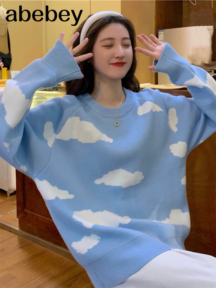 Женский вязаный пуловер оверсайз Повседневный свитер в Корейском стиле с