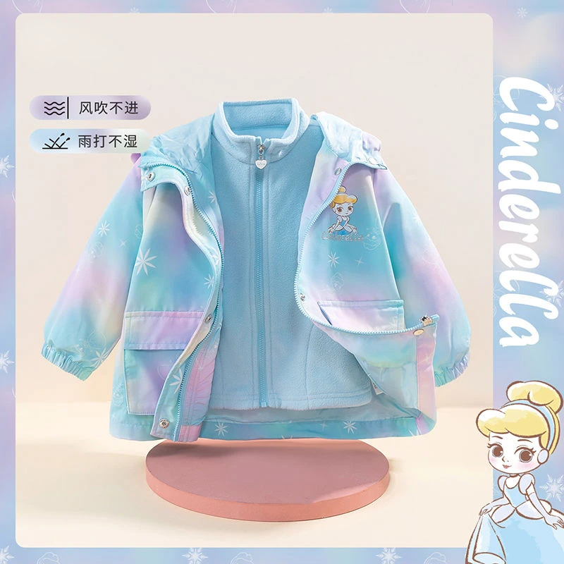 

Disney Cartoon Cinderella Autumn New Girls Cute and Sweet Jacket Children's Fashion Three-in-One Windproof Top Holiday Gift