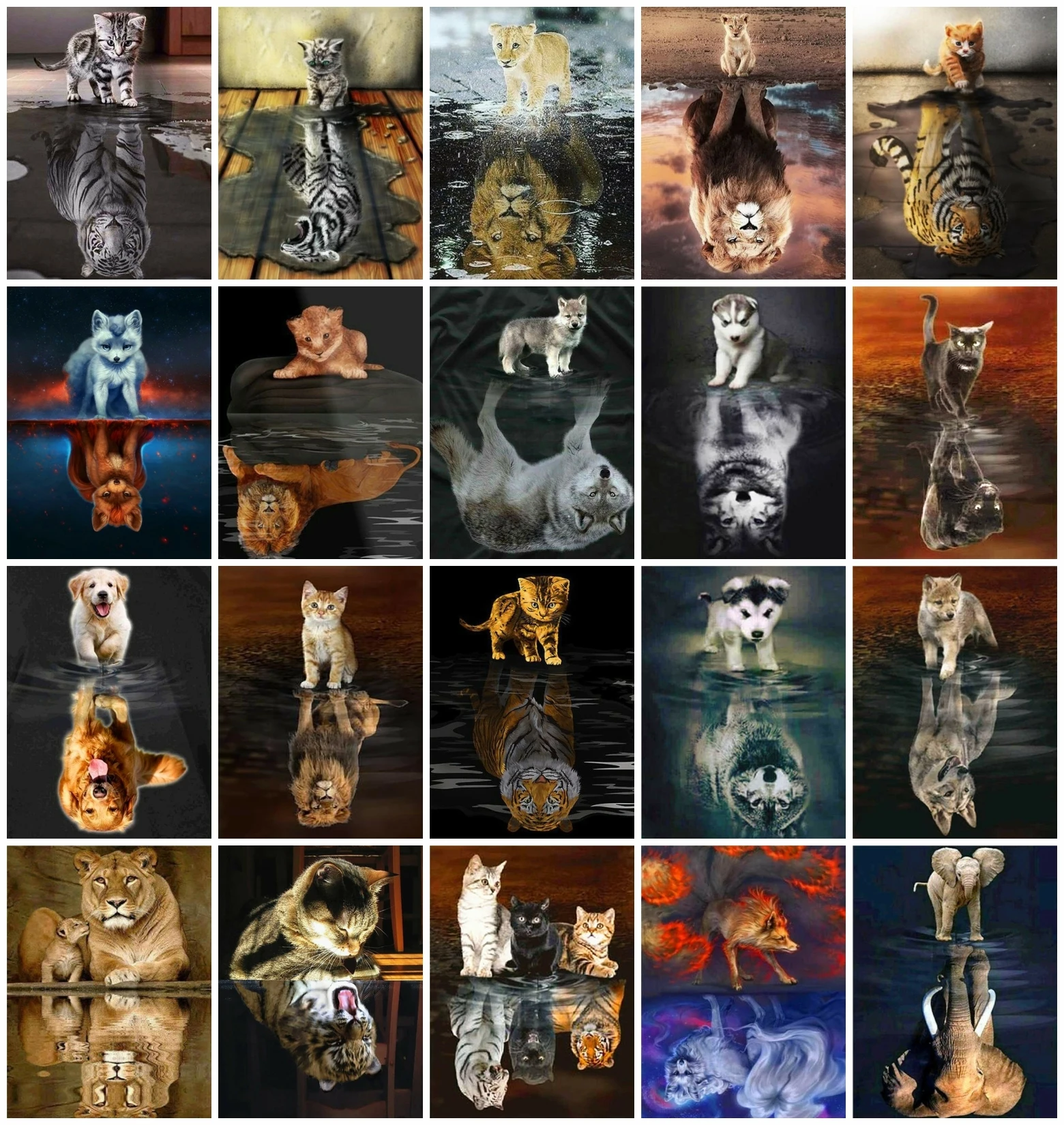 

Раскраска по номерам на холсте, кот, тигр, собака, волк