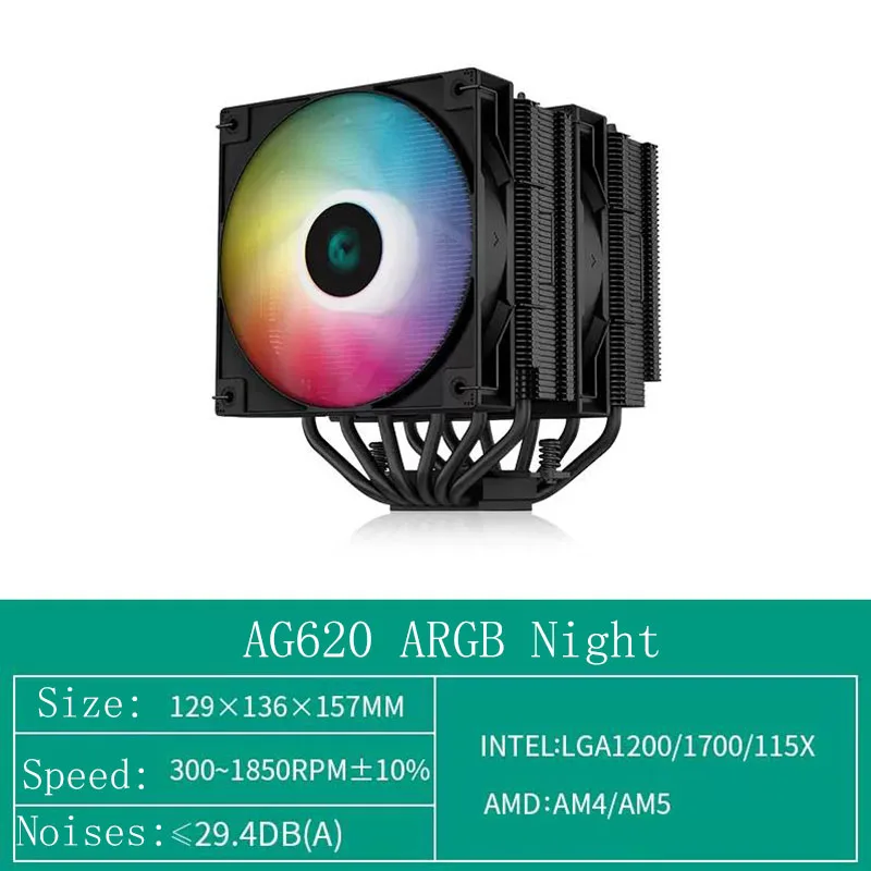 

DEEPCOOL AG620 6 Heat Pipe Dual Tower V5 ARGB CPU Air Cooler PWM CPU Radiator Double Sided Fan LGA1700 20XX 115X 1200 AM4 AM5